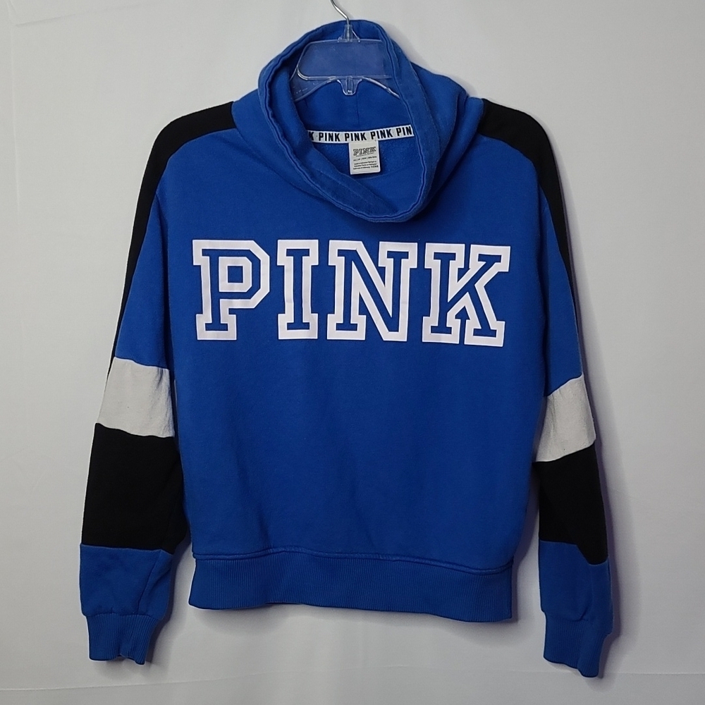 Victoria Secret Pink cowl neck high neck blue hooded hoodie sweatershirt sz XS